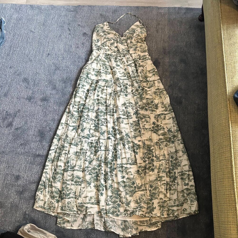 Abercrombie & Fitch Cream Green Toile Print Tiered Maxi Dress Size L